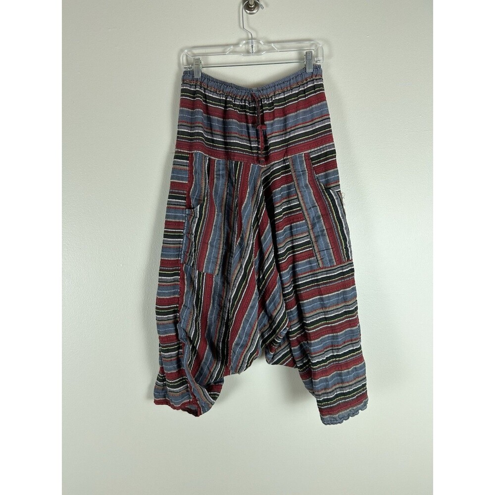 Women Ethnic Linen Cotton Pants Baggy Loose Elastic Waist Retro Wide Leg M